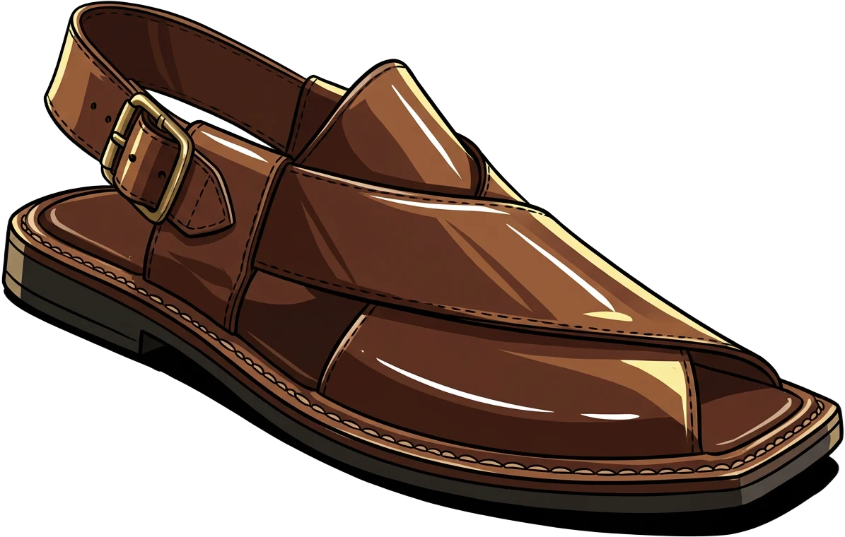 Illustrated brown leather Peshawari Kheri sandal
